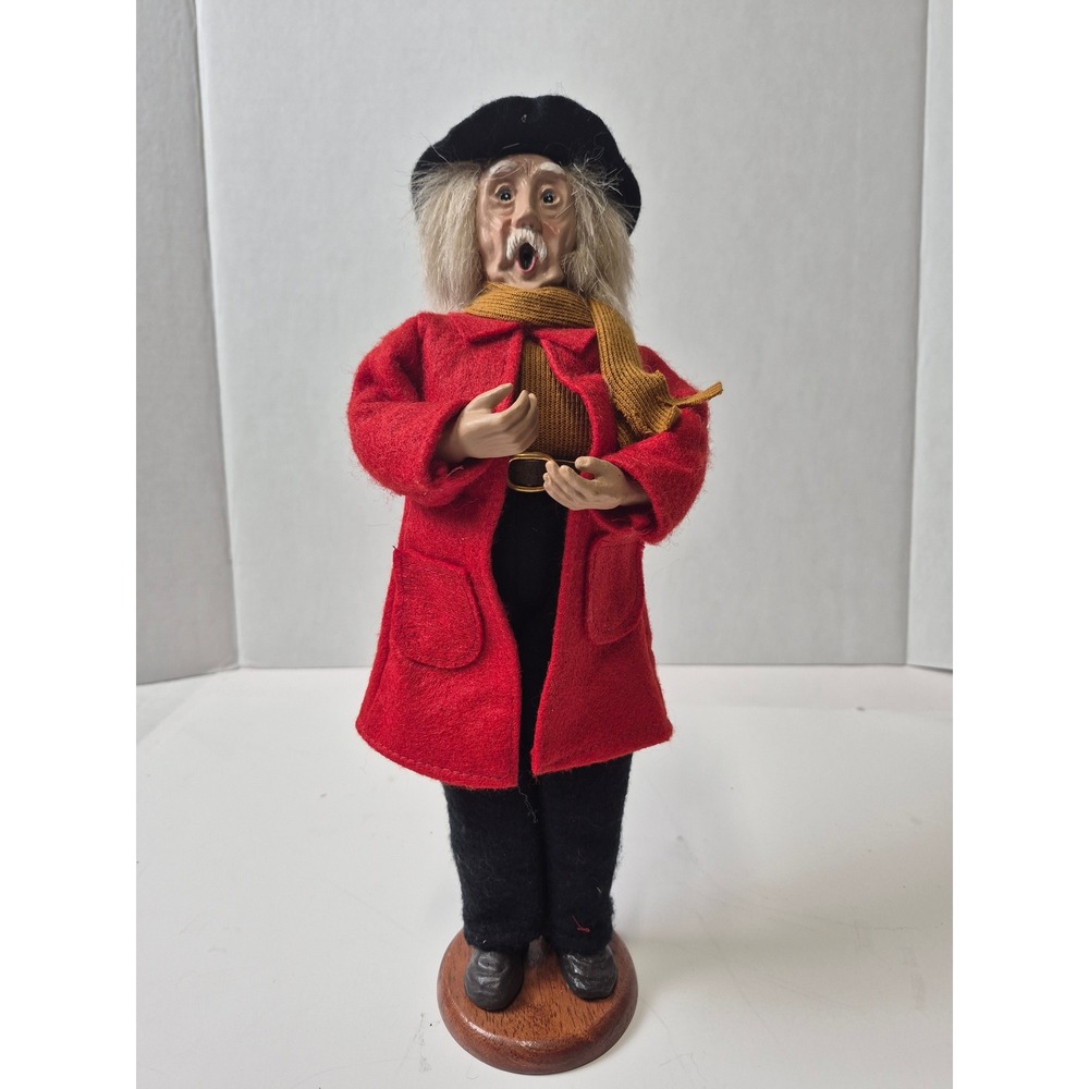 Vintage Christmas Caroler Figurine Red Coat Scarf Handmade Holiday Decor 13"‎